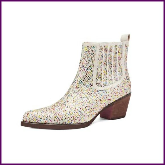 Rhinestone Cowboy Boots Women's Size 6-11 Pointed Toe Chunky Heel - Picture 2 of 8